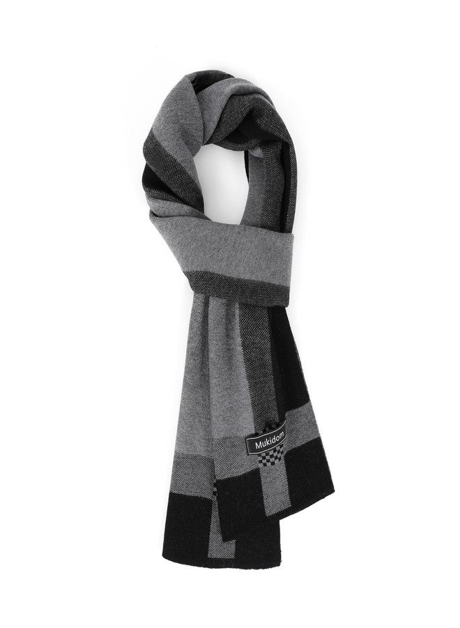 Mukidom Winter Scarf for Men, Mens Merino Wool Black and Grey Scarf Thick Warm Soft Scarves Cashmere Feel with Gift Box Business Casual - Image 4